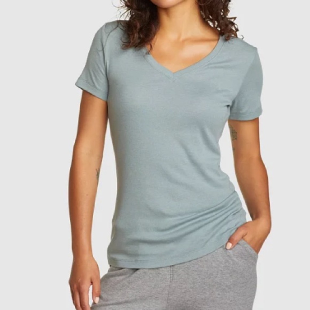 Eddie Bauer Favorite Short-Sleeve V-Neck T-Shirt in Light Harbor Blue Size XS
